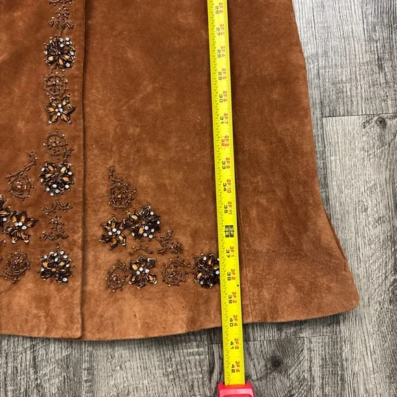 Hot in Hollywood Suede Leather Beaded Floral Embellished Long Jacket - Picture 5 of 11